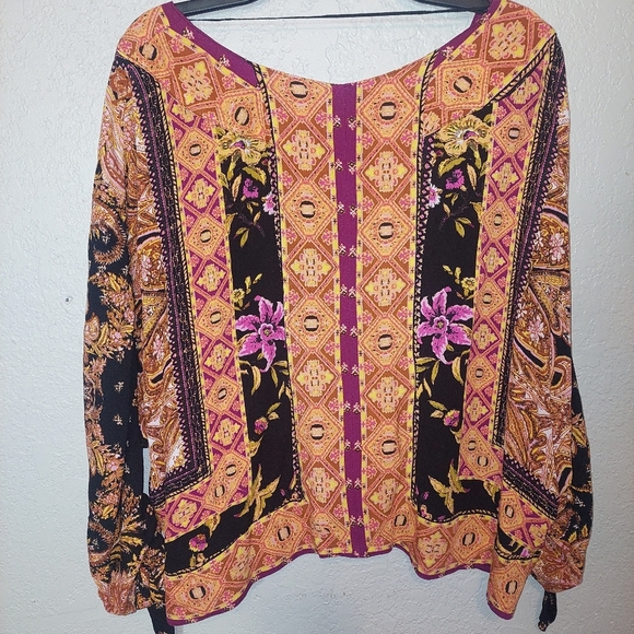 Free People Paisley and Geometric Blouse - Orange and Pink - Picture 6 of 8